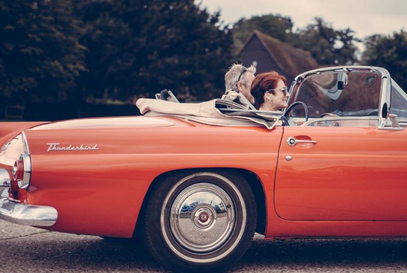 couple in vintage car